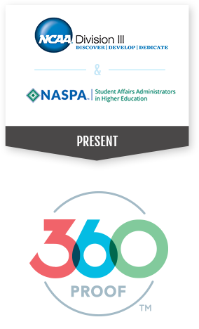 360Proof标志的图片，说明NCAA DIvision III和NASPA作为开发者