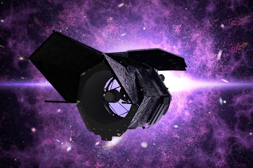 艺术家呈现轨道太空望远镜的紫色背景